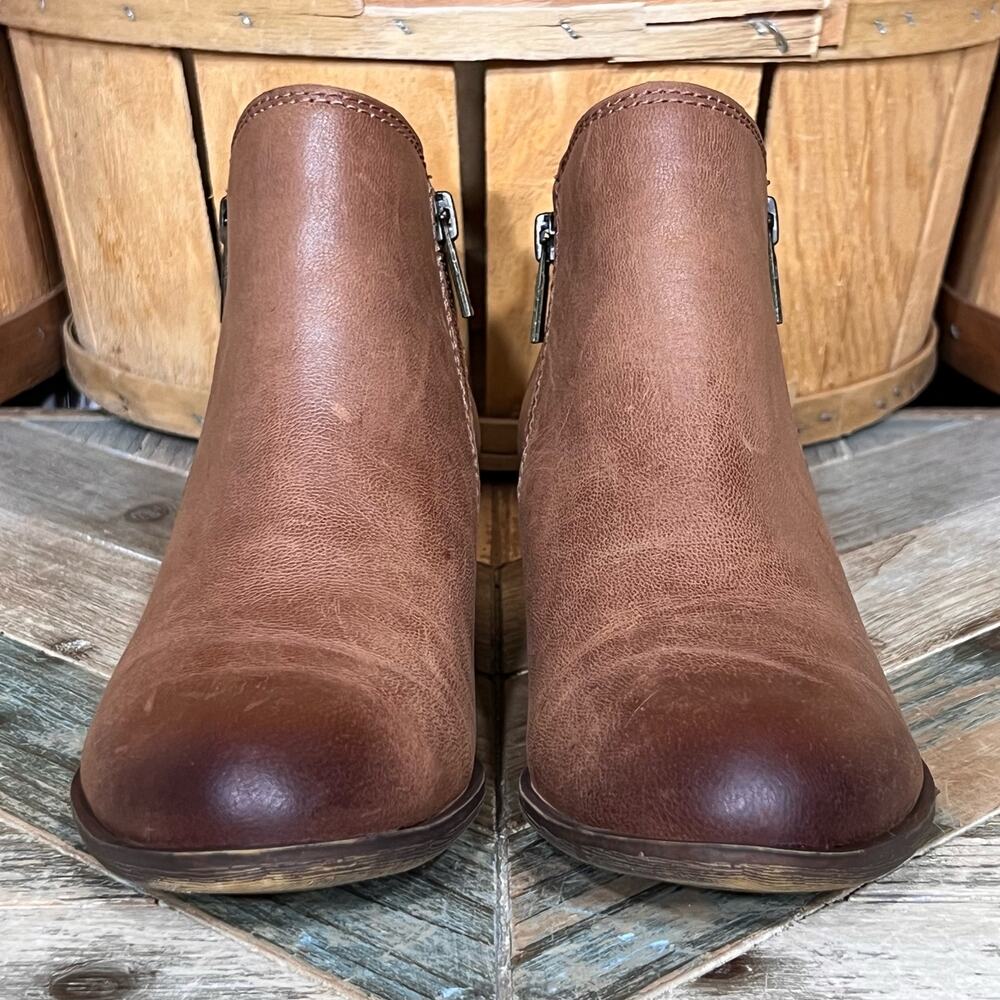 Lucky Brand Basel Tan Brown Leather Double Zip Ankle Boots Womens Size 7.5 - Picture 4 of 12